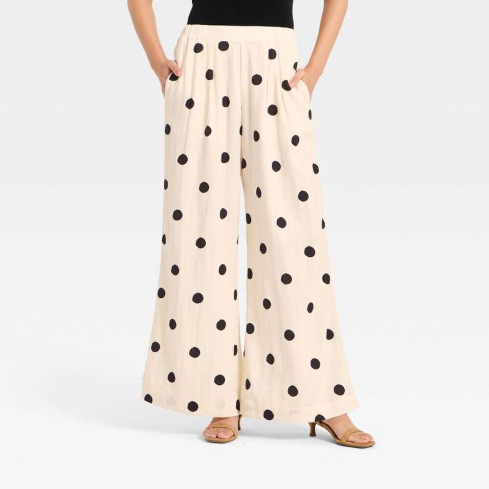 A New Day - Women's Relaxed Linen Trousers - A New Day Black/W Off-White